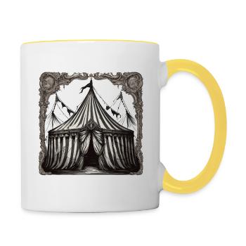 Zirkuszelt / Manege / Unterhaltung / Artisten - Tasse zweifarbig - Weiß/Gelb - Rechts