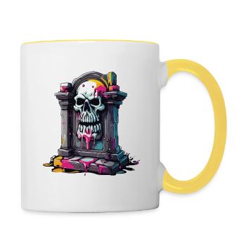 Pierre tombale / Souvenir / Tranquillité / Inoubliable / Mort - Mug contrasté - blanc/jaune - Droite