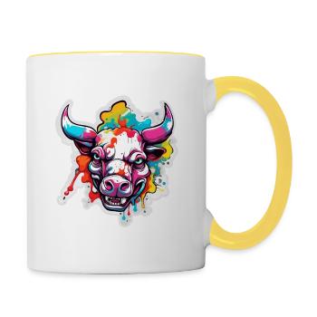 Stier / Bulle / Tier / Hörner / Stierkampf - Tasse zweifarbig - Weiß/Gelb - Rechts