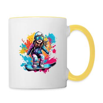 Snowboarder / Sports d’hiver / Piste / Neige / Alpes - Mug contrasté - blanc/jaune - Droite