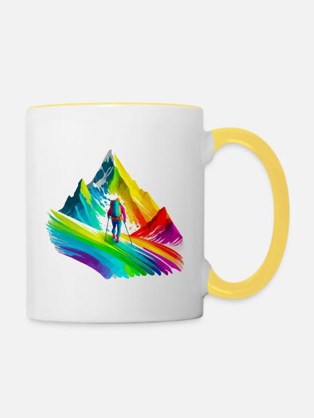 Bergsteigen, Wandern - Tasse zweifarbig - Weiß/Gelb