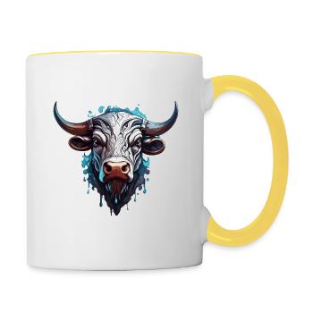 Stier / Bulle / Tier / Hörner / Stierkampf - Tasse zweifarbig - Weiß/Gelb - Rechts