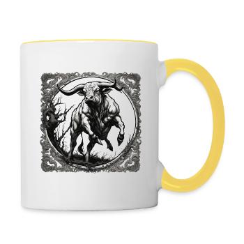 Stier / Bulle / Tier / Hörner / Stierkampf - Tasse zweifarbig - Weiß/Gelb - Rechts