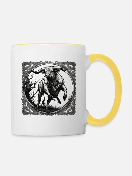 Stier / Bulle / Tier / Hörner / Stierkampf - Tasse zweifarbig - Weiß/Gelb