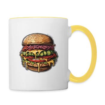 Burgers / Restauration rapide / Nourriture / Petits pains / Boeuf - Mug contrasté - blanc/jaune - Droite