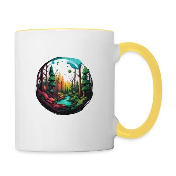 Wald / Wildnis / Natur / Bäume / grün / Idylle - Tasse zweifarbig - Weiß/Gelb - Rechts