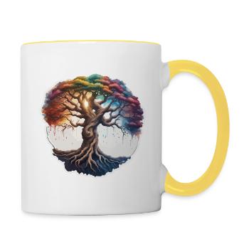 Baum / Natur / Erde / Rinde / Wurzeln / Blätter - Tasse zweifarbig - Weiß/Gelb - Rechts