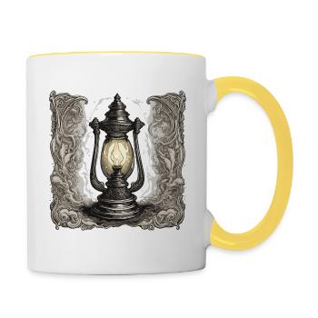 Gas Lampe / Licht / Vintage / Antik / Klassisch - Tasse zweifarbig - Weiß/Gelb - Rechts