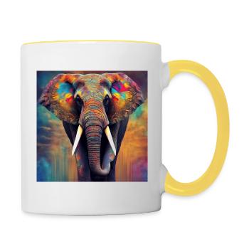 Éléphant coloré - Mug contrasté - blanc/jaune - Droite
