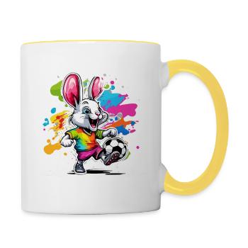 Lapin de football / Animal / Football / But / Sport - Mug contrasté - blanc/jaune - Droite