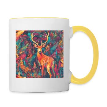 Portrait de cerf coloré - Mug contrasté - blanc/jaune - Droite