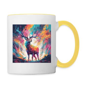 Buntes Hirschportrait - Tasse zweifarbig - Weiß/Gelb - Rechts