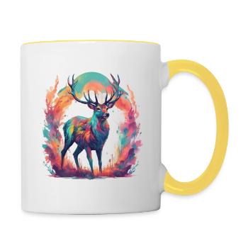 Portrait de cerf coloré - Mug contrasté - blanc/jaune - Droite