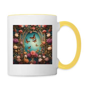 Fleurs et papillons - Mug contrasté - blanc/jaune - Droite