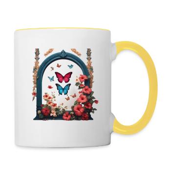 Fleurs et papillons - Mug contrasté - blanc/jaune - Droite