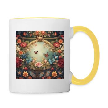 Fleurs et papillons - Mug contrasté - blanc/jaune - Droite