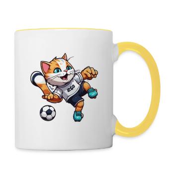 Chat de football / Animal / Football / But / Sports - Mug contrasté - blanc/jaune - Droite