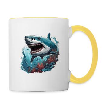 Requin / Faune / Sous-marin / Mer / Océan - Mug contrasté - blanc/jaune - Droite