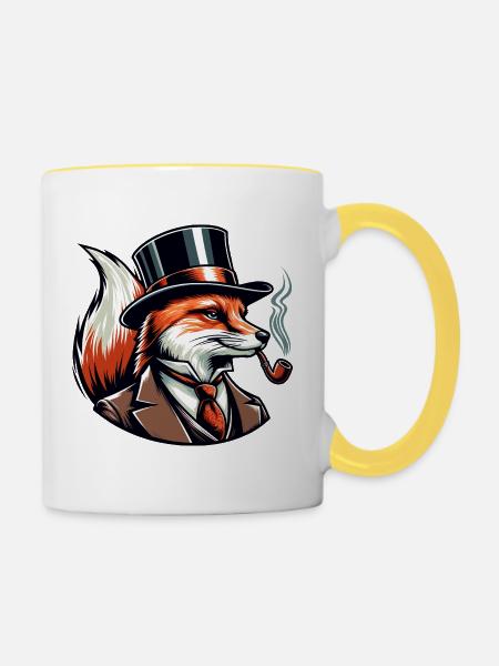 Fuchs mit Pfeife - Tasse zweifarbig - Weiß/Gelb