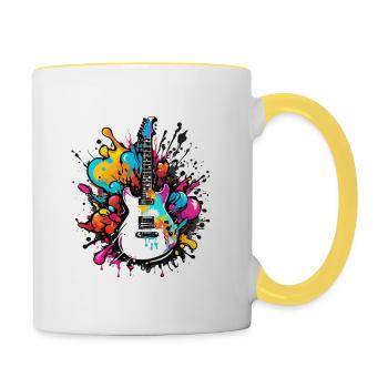 Rock n roll / Guitare / Musique / Instrument - Mug contrasté - blanc/jaune - Droite