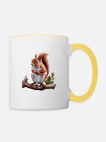 Eichhörnchen / Tier / Nagetier / Waldtier / Comic - Tasse zweifarbig - Weiß/Gelb