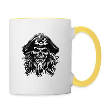 Pirat / Ahoi / Anker / Kapitän / Totenkopf / Rum - Tasse zweifarbig - Weiß/Gelb - Rechts