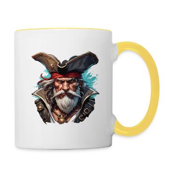 Pirat / Ahoi / Anker / Kapitän / Totenkopf / Rum - Tasse zweifarbig - Weiß/Gelb - Rechts