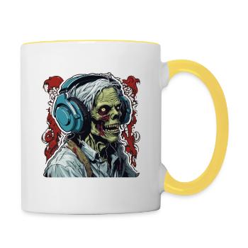 Headphones / Audio / Music / Sound / Zombie / Cool - Contrasting Mug - white/yellow - Right
