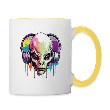 Kopfhörer / Audio / Musik / Alien / All / cool - Tasse zweifarbig - Weiß/Gelb - Rechts