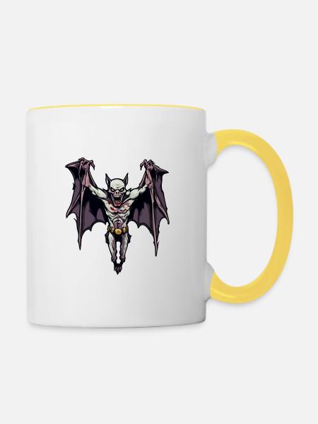 Fledermaus / Vampir / Dracula / Tier / Halloween - Tasse zweifarbig - Weiß/Gelb