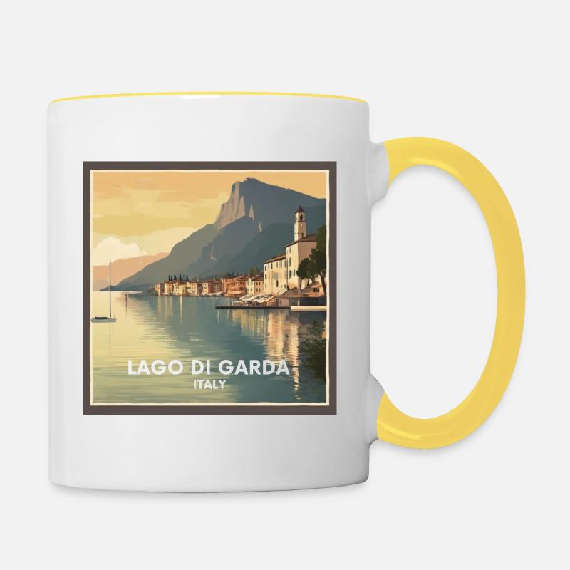 Vintage Poster Lake Garda - Contrasting Mug - white/yellow
