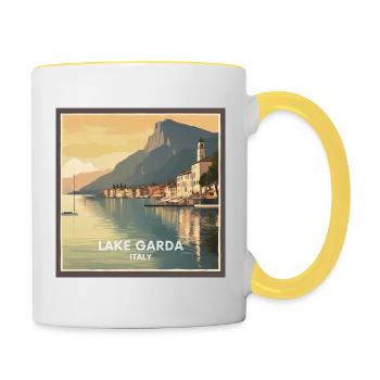 Affiche Vintage Lac de Garde Italie - Mug contrasté - blanc/jaune - Droite