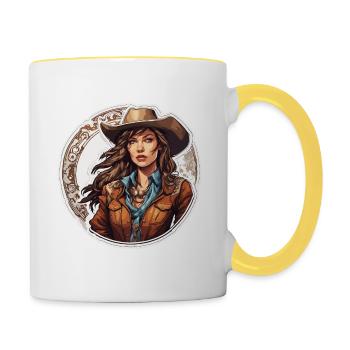 Cow Girl / Wild West / Desert / Lasso / Rodeo - Contrasting Mug - white/yellow - Right