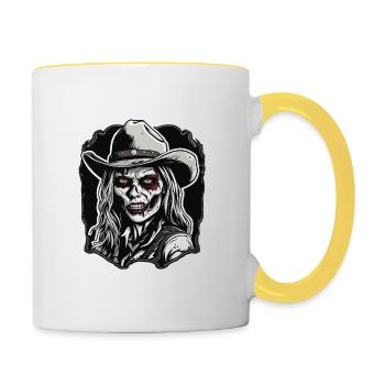 Cow Girl / Wild West / Desert / Lasso / Rodeo - Contrasting Mug - white/yellow - Right