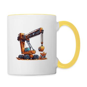 Grue / de chantier / treuil / système de grue - Mug contrasté - blanc/jaune - Droite