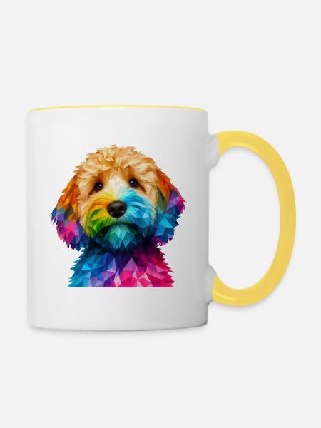 Moderner geometrischer Hundeschnauzen-Cockapoo - Tasse zweifarbig - Weiß/Gelb