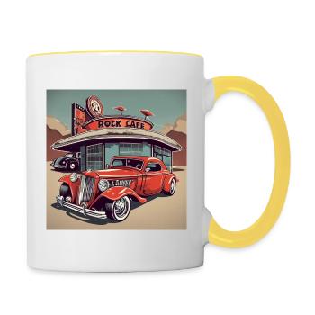 Oldschool 50' Rock'n Roll Hotrod - Contrasting Mug - white/yellow - Right