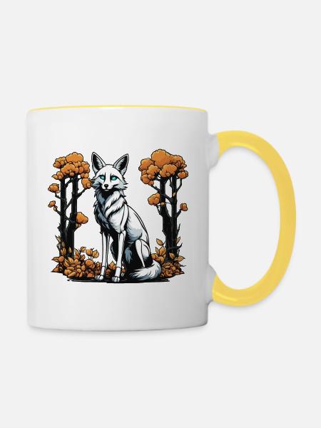 Fuchs Skelett Illustration - Tasse zweifarbig - Weiß/Gelb
