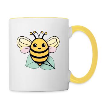 Niedliche glückliche Biene auf einem Blatt - Tasse zweifarbig - Weiß/Gelb - Rechts