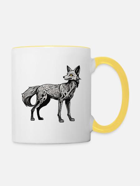 Fuchs Skelett Illustration - Tasse zweifarbig - Weiß/Gelb