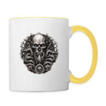 Skull / Totenkopf / Skelett / Gothic / Tattoo - Tasse zweifarbig - Weiß/Gelb - Rechts