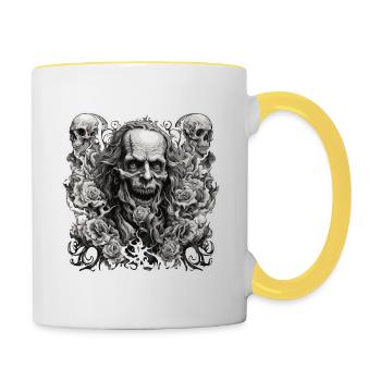 Skull / Totenkopf / Skelett / Gothic / Tattoo - Tasse zweifarbig - Weiß/Gelb - Rechts
