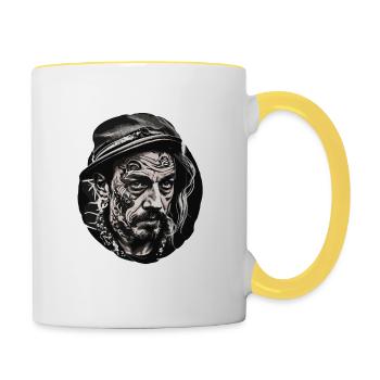 Homme / tatouage / cool / rock n roll / métal - Mug contrasté - blanc/jaune - Droite