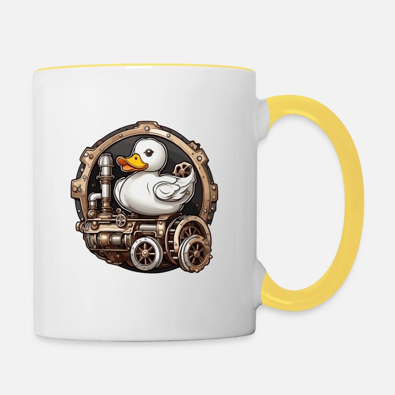 Canard en caoutchouc / canard en caoutchouc / eau / baignoire - Mug contrasté - blanc/jaune