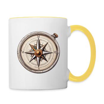 Compass / Cardinal Direction / Travel / Survival - Contrasting Mug - white/yellow - Right