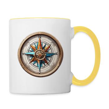 Boussole / Direction cardinale / Voyage / Survie - Mug contrasté - blanc/jaune - Droite