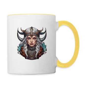 Wikinger Frau / Thor / Odin / nordisch / keltisch - Tasse zweifarbig - Weiß/Gelb - Rechts