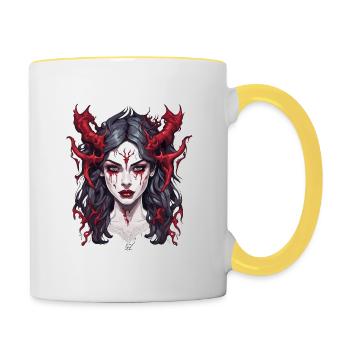 teuflische Frau / blut / Gothic / Heavy Metal - Tasse zweifarbig - Weiß/Gelb - Rechts