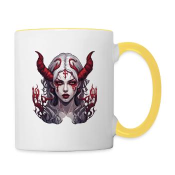 diabolical woman / blood / gothic / heavy metal - Contrasting Mug - white/yellow - Right