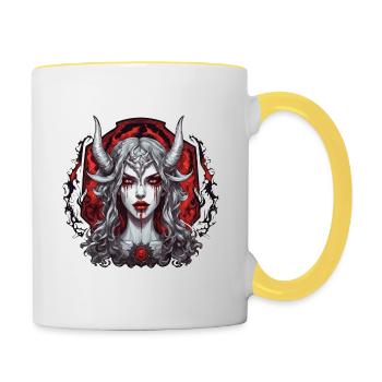 teuflische Frau / blut / Gothic / Heavy Metal - Tasse zweifarbig - Weiß/Gelb - Rechts